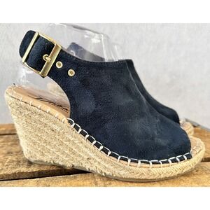 Diba London Wedge Espadrilles Suede Buckle Womens 7 Blue Excellent